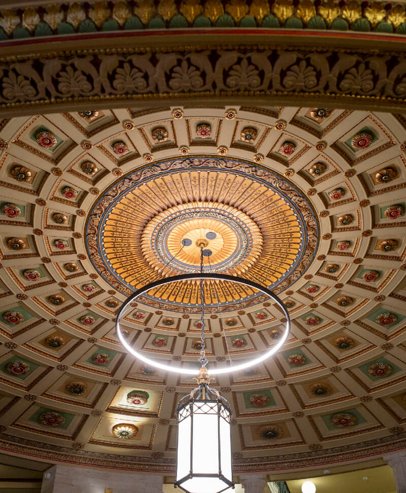 The ornate ceiling of the Ruthven Building's rotunda